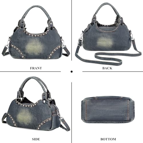 Image of Fashion Crossbody Bag Denim Purse with Rhinestones Y2K Jean Handbag for Women | Washed Denim