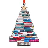 Venhoo Book Christmas Ornament 2025, Metal Hanging Ornament for Christmas Tree Bookshelf Decor, 2025 Xmas Ideas for Book Lovers, Bookworm, Reading Lover