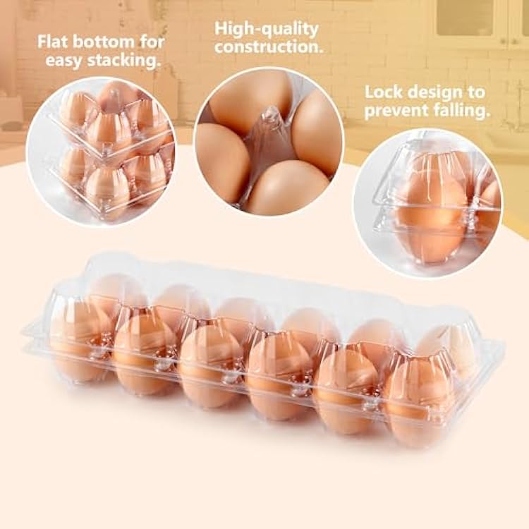 60PCS Egg Cartons Cheap Bulk 12 Count Chicken Egg Tray Holders with Sticker Labels for Fresh Medium Eggs, Clear Empty Chicken Egg Carton for Chicken Farm Business Market Home Refrigerator Storage
