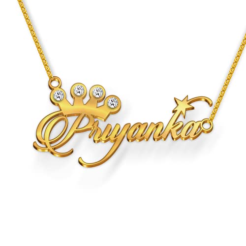 Image of Priyanka Cursive Gold & Silver Name Pendant Necklace, Best Jewelry Gift for Girls.