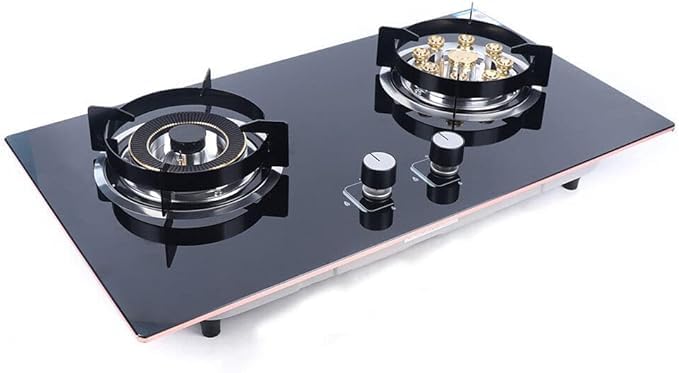 Gas Cook-top Gas Stoves 2 Burners New Built-In Natural Gas Stove Cooker Top Stainless Steel Built-in Gas Hob with Anti-tempering Protection for Indoor Apartment RVs Kitchen Cooking (2 Burner Black)
