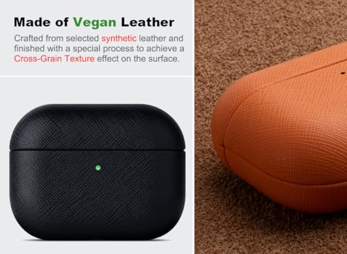 Image of Haobobro Handmade Case - for AirPods Pro 3 Case Cover - Premium Vegan Leather with Cross-Grain Texture, Wireless Charging Compatible, Drop Protective Hard Cover for AirPods Pro 3rd Generation - Black