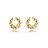 Pendientes de aro de oro para mujer, sin perforación, chapados en oro de 14 quilates/plata con clip en el cartílago, circonita cúbica brillante, cadena trenzada, aretes de clip para mujer, aretes