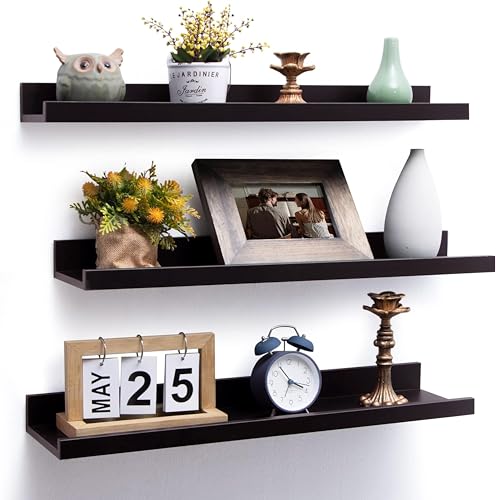 Image of Aries Wooden Floating Wall Shelf| Wall Rack Shelf | Wall Mount for Living Room, Bedroom, Kitchen (Ledge, Set of 3, Wenge Brown, Large)