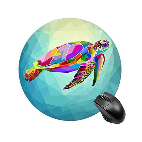 Tapis De Souris De Voyage Portable Rond avec Base en Caoutchouc Antidérapant Et Bords Cousus, Adapté Aux Tapis De Souris D'ordinateur Portable Tortue Géométrique Colorée Cover
