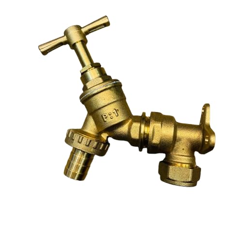 TC Garden TAP Hose Union BIB TAP 1/2" Brass with Wall Plate Elbow 15mm x 1/2" Compression