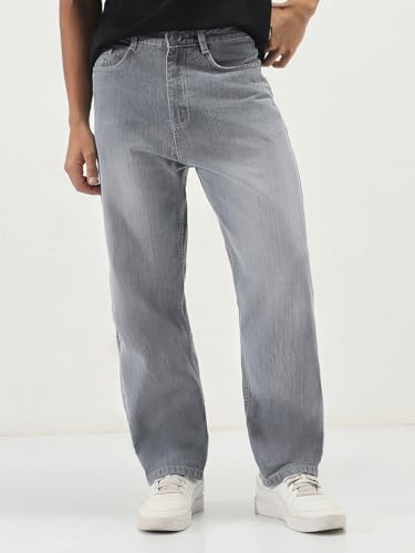 Image of Urbano Fashion Men's Loose Baggy Fit Washed Denim Jeans Non-Stretchable