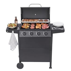 BBQ Kingdom 4 Burner Gas BBQ - Large Outdoor Patio Garden Grill Black