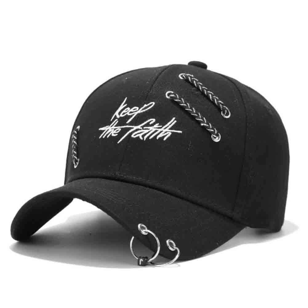 Lpitoy Men's Black Baseball Cap With Iron Ring All-Match Hat Punk Street Fashion Sun Hat For Woman(Black)