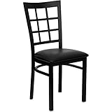 Flash Furniture Hercules Series Window Back Metal Restaurant Chair, Modern Upholstered Armless Dining Chair for Restaurants and Kitchens, Black