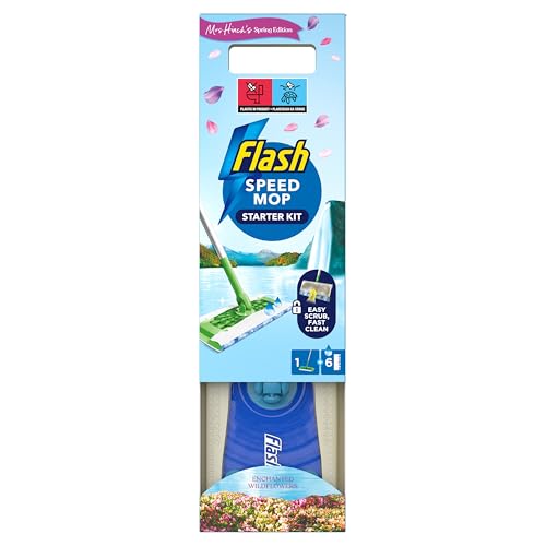 Flash Speedmop Mrs Hinch's Wet Mop Head Floor Cleaner Starter Kit For Cleaning Floors With Scrubbing Action, Includes: 1 Mop, 6 Wet Refills, Enchanted Wildflowers Scent - 3