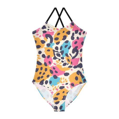 KLL Abstract Leopard Cheetah Skin Shapes Girls 1 Piece Swimsuits Beach Swimming Suits Adjustable Strap UPF 50+