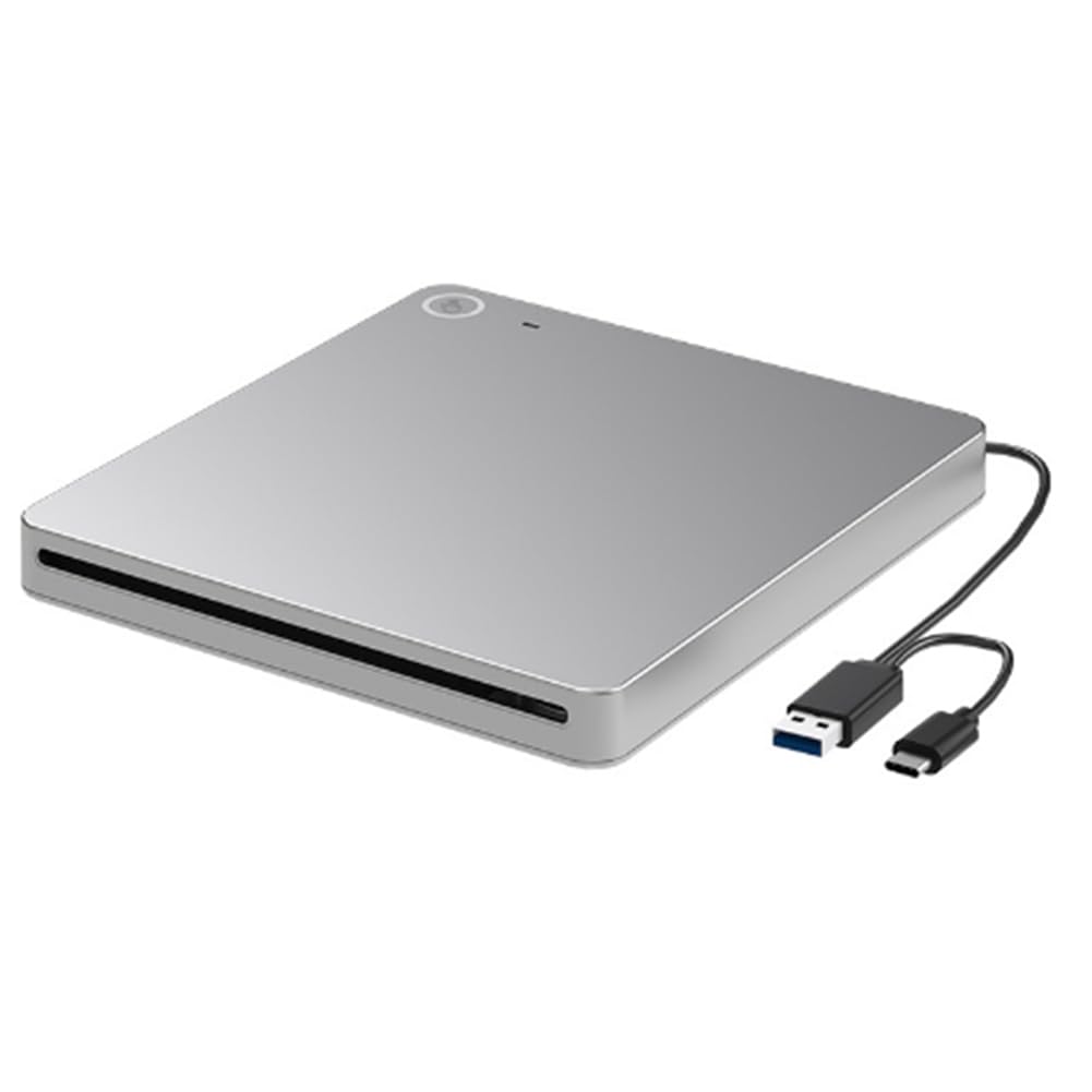 JANZU Unidad Externa de DVD, Reproductor de CD y DVD USB 3.0 y Tipo C, Grabadora de CD y DVD con Ranura Ultradelgada.