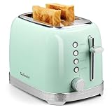 Culinaid Toaster 2 Slice Retro Stainless Steel with 1.5” Extra Wide Slots Bagel, Defrost, Reheat, Cancel Functions, 6 Bread Shade Settings, Removable Crumb Tray, Aqua Green