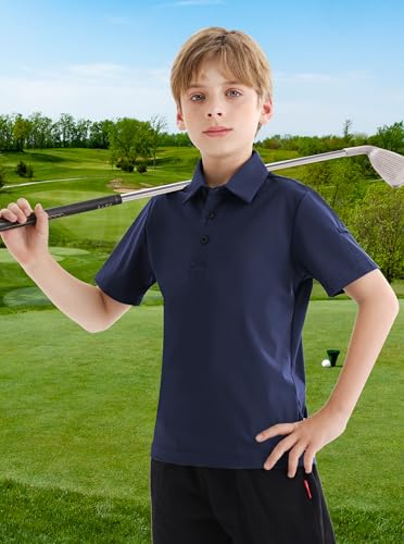 Image of Polo Shirts for Boys Golf Polo Shirt Short Sleeve Boys Performance Polo Dry Fit Stretch Collared UPF50+ Kids Golf Shirts