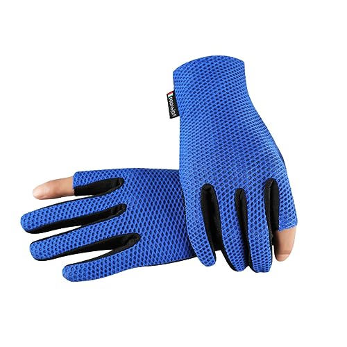 Ipetboom 1Pair Cut Finger Sports Gloves Breathable Outdoor Workout Gloves for Cycling Climbing Fishing Riding Non Slip Design Lightweight Ice Material Blue