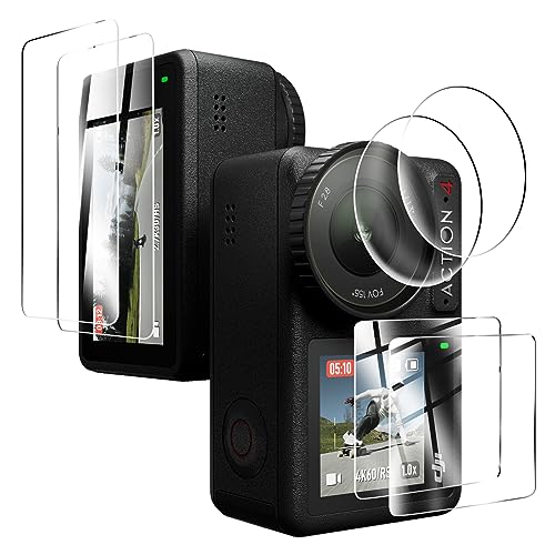 DJI Osmo Action 4 対応 スクリーンガラスフィルム + 2枚 カメラ フィルム 強化ガラス 液晶保護フィルム 專用フィルム 厚さ0.33o 硬度9H ガラス飛散防止 指紋防止高精細 表裏面保護 透明フィルム 【6枚入り】PCduoduo