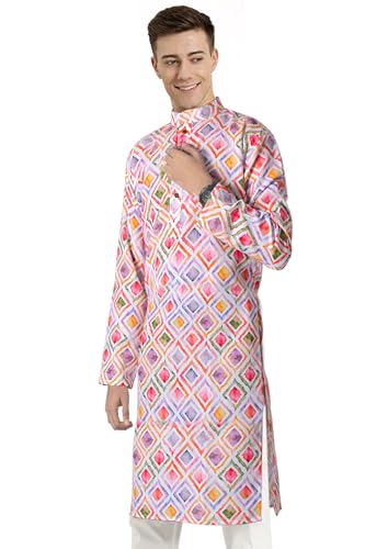 Chandrakala Slim Fit Printed Kurta for Men Cotton Long Sleeve Straight Tunic (MK114-P)2