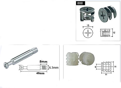 Preamer 20 Sets Furniture Side Connecting 15x12mm Cam Fitting Dowel Pre-inserted Nut, Silver,white, 40mm / 1.57" - Image 2