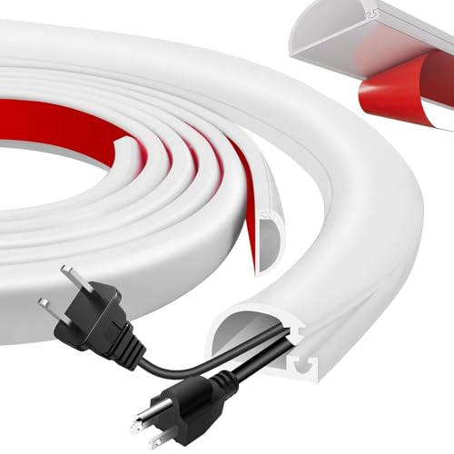 2M Goulotte Passe Cable, Flexible Cache Cable TV Mural Auto-adhésif pour 2-3 Câbles, Demi-Rond Blanc Canal de Câble Sol Cache Fil Électrique en PVC pour Bureau,...