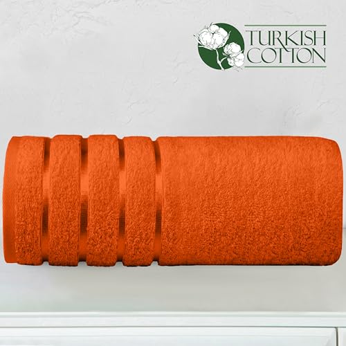 Image of Elegant Comfort 100% Turkish Cotton 4 Lines Viscose Stripe Jumbo Bath Towel - Hotel Spa Quality Extra Large 35 x 70 Inch Bath Towel Ultra Soft, Super Absorbent Quick Dry Large Bath Towel, Orange