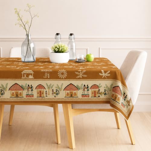 Image of STITCHNEST Cotton Slub Table Cover for 6 Seater Dining Table|54 x 78 Inches, Digitally Printed|Durable, Washable & Fade-Resistant Fabric