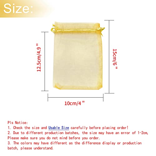Image of 100Pcs Gold Organza Bags 4x6 Inch, Small Mesh Jewelry Drawstring Gift Bags, Christmas Wedding Party Favor Candy Pouches