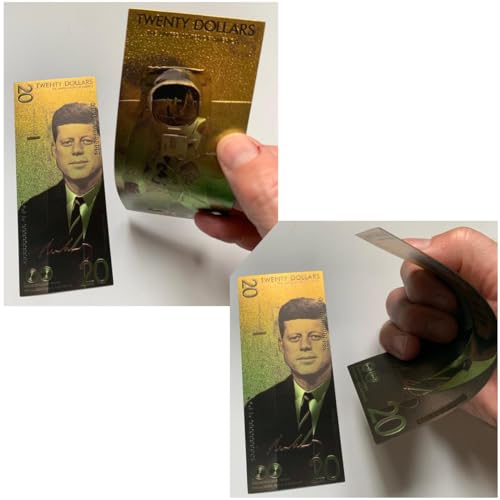 JFKennedy und Astronaut/Apollo XI 24k echt vergoldete Banknote. Wert fiktiv 20 $
