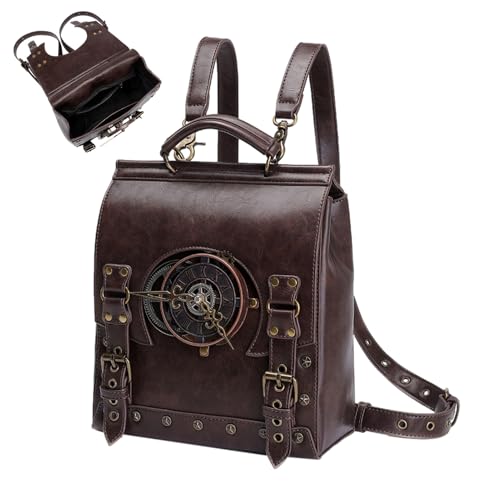 Sac à dos vintage en cuir synthétique aux finitions punk et médiévales soignées