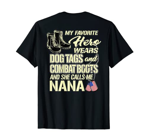 Mi nieta usa etiquetas de perro Botas de combate Orgulloso Ejército Nana Camiseta