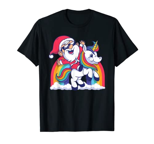 Navidad Papá Noel Unicornio Lindo Fresco Camiseta