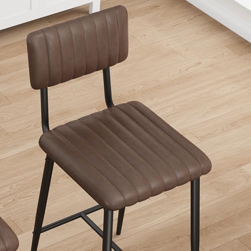 Butacos IDEALHOUSE, Set de 6 unidades, con respaldo y reposapiés, altura para barra, asiento acolchado grueso y patas metálicas reforzadas, color marrón miniatura 6
