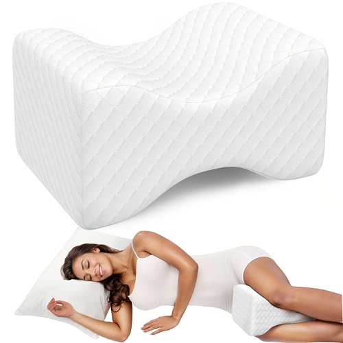 TranquilRelax Knee Pillow for Side Sleepers, Leg Pillow for Side Sleeping, Smooth Pillow for Spine Aligning, Comfortable Memory Foam Pillow for Hip, Back, Sciatica, Knee, Joints Pain (White)
