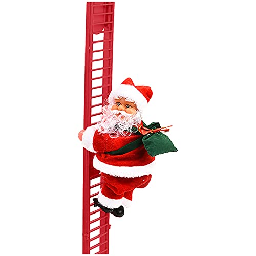Image of wuitopue Electric Climbing Ladder Santa Claus, 2021 Claus Musical with Music Xmas Tree Hanging Ornament Figurine Plush Doll Toy Gifts for Holiday Fireplace Home Decor (65CM)