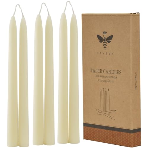 10 inch Natural Ivory White Beeswax Taper Candles Set of