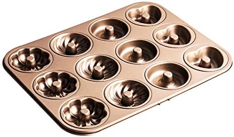 Doughnut Mould Tin Non-Stick Carbon Steel Baking Tray for Donut Cake Biscuit Bagel Muffin 12 Holes 4 Patterns