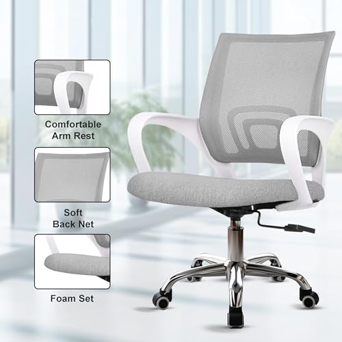 Image of NORMAN JR, Ergonomic Desk Chair Mesh Computer Chair with Lumbar Support Armrest Executive Rolling Swivel Adjustable Mid Back Chair - Grey & White Handle