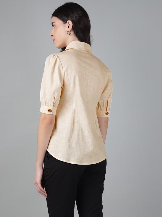 Image of Hancock Women Solid Lapel Collar Regular Fit Formal Shirt