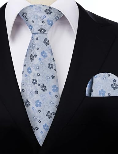 Image of Alizeal Mens 3.15inches Exquisite Floral Tie with Small Flower Printed Pocket Square