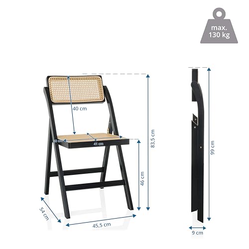 hjh LIVING Klappstuhl aus Bambus mit Wiener Geflecht TUDELA Bamboo Holzklappstuhl, Klappbarer Stuhl, 130kg belastbar, 360° drehbarer Rückenlehne, Schwarz/Braun