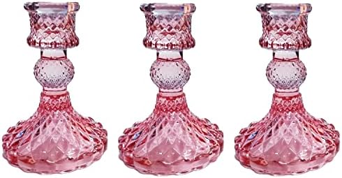 3Pcs Taper Candle Holder Set, 4" Glass Candle Holders, Crystal Candle Stands, Table Centerpiece Candlestick, Perfect for Wedding, Birthday, Parties, Christmas and Festival Decor Supplies (A)
