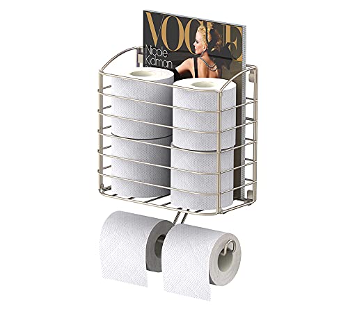 Support de Papier Toilette sans perçage, capacité de 25 kg, résistant à l'eau, Double Rouleau de Papier Toilette décoratif en métal avec Rangement pour 6 Rouleaux dans la Salle de Bain Poubelle Cover