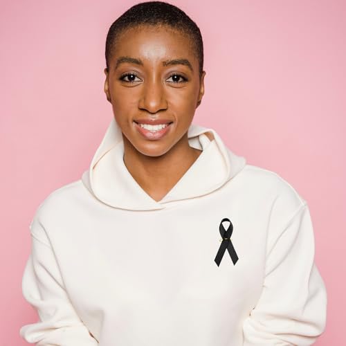 Image of 100pcs Black Ribbon Awareness Satin Pins Melanoma Cancer Skin Cancer Sleeping Disorders Awareness Pins Black Brooch with Safety Pins Funeral Ribbon Gifts for Mourning Remembrance Day