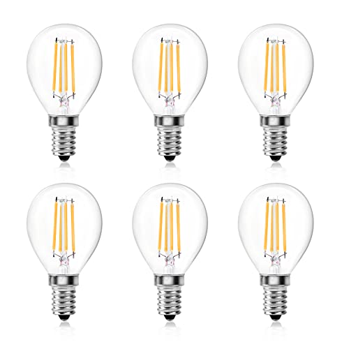 Bonlux Dimmable E14 Bulb LED 4W E14 SES Golf Ball Filament Bulb Warm White 2700K, P45 G45 Mini Globe Small Edison Screw Light Bulb, 40W Equivalent, Vintage Clear Glass Small Round Light Bulb (6 Pack)