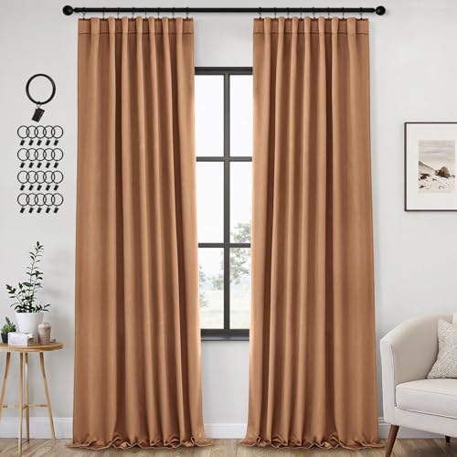 Image of ANRODUO Brown Back Tab Blackout Curtains 96 Inch Long 2 Panels