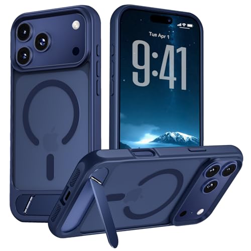 Hoerrye für iPhone 17 Pro Hülle für MagSafe - Flügelständer Kompatibel Eingebauter Magnetring Stoßfest Kratzfest Transluzente Matt für iPhone 17 Pro Case Blau