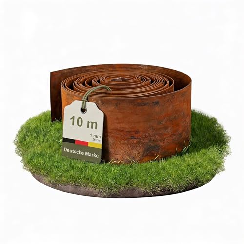 novaterra Rasenkante Metall aus Cortenstahl - 10m Rolle 15cm Höhe 1mm Stärke - Rostoptik Beetbegrenzung Flexible Rasenkante für Garten & Mähroboter