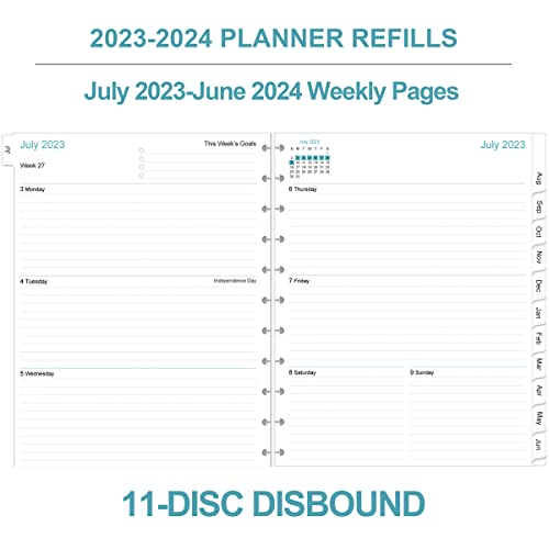 2023-2024 Weekly & Monthly Planner Refill, 11-Disc Discbound 2023-2024 Refill Planner, Runs From July 2023 To June 2024, Letter Size, 8.5" X 11", Ocean #TOP1