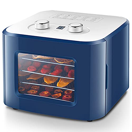 LYRONG Dörrautomat, 4 stapelbare Ebenen, Dörrgerät für Fleisch, Obst, Gemüse, Kräuter, mit Timer und Temperaturkontrolle, 35-70°C,Überhitzungsschutz, 400W,Blue Cover