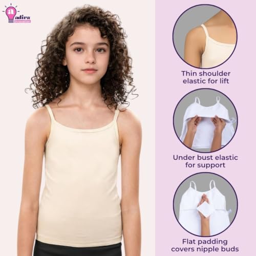 Image of Adira | Beginners Camisole | Teenagers Cami with Light Flat Padding | Prevents Show of Nipple Buds | Stretchy Cotton for Daily Use at School | Pack of 1